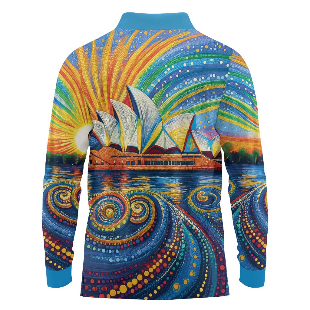 Sydney Opera House Long Sleeve Polo Shirt Aboriginal Dot Painting