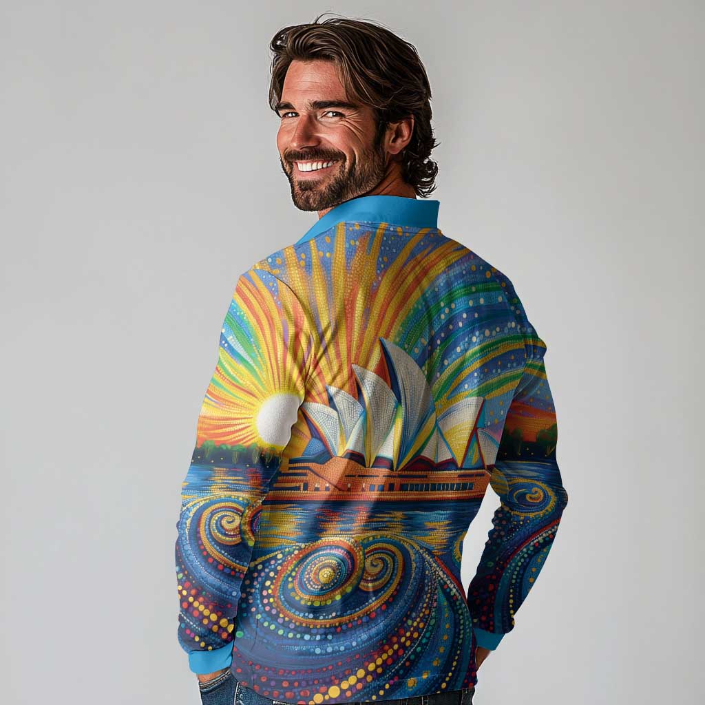 Sydney Opera House Long Sleeve Polo Shirt Aboriginal Dot Painting