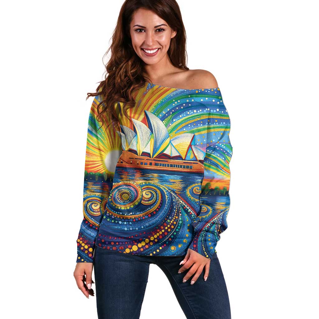 Sydney Opera House Off Shoulder Sweater Aboriginal Dot Painting