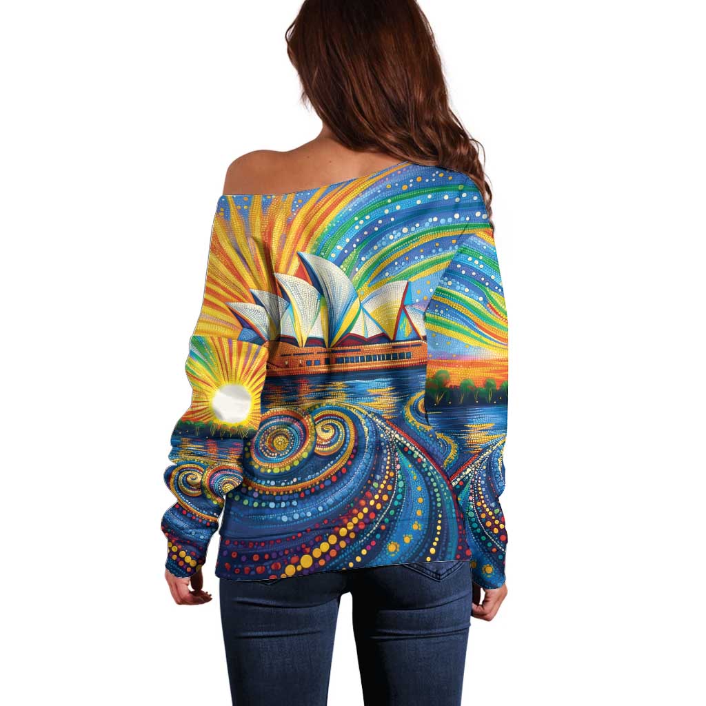 Sydney Opera House Off Shoulder Sweater Aboriginal Dot Painting