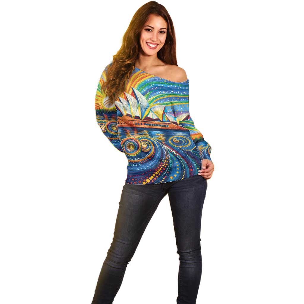 Sydney Opera House Off Shoulder Sweater Aboriginal Dot Painting