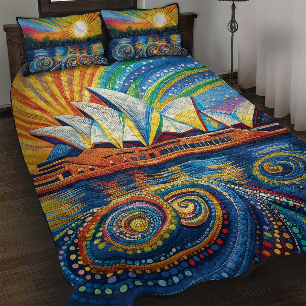 Sydney Opera House Quilt Bed Set Aboriginal Dot Painting
