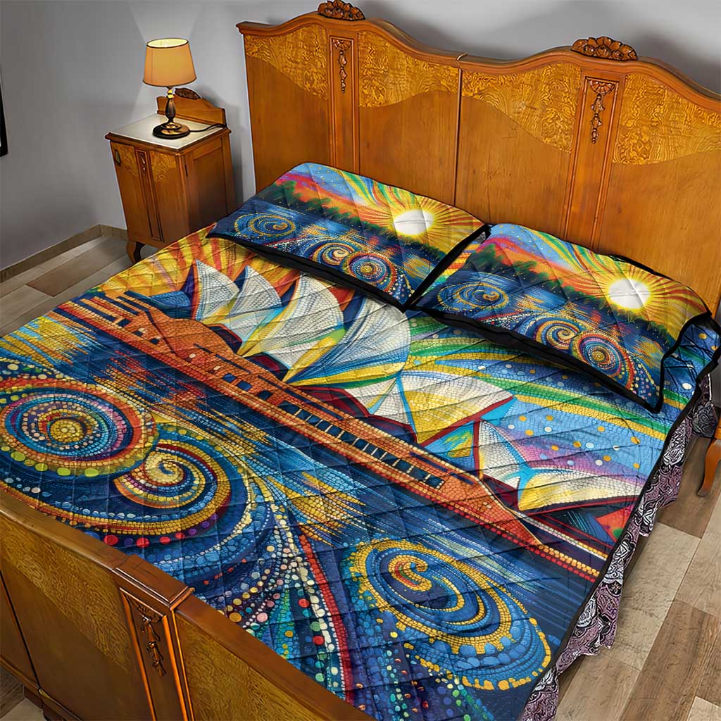 Sydney Opera House Quilt Bed Set Aboriginal Dot Painting