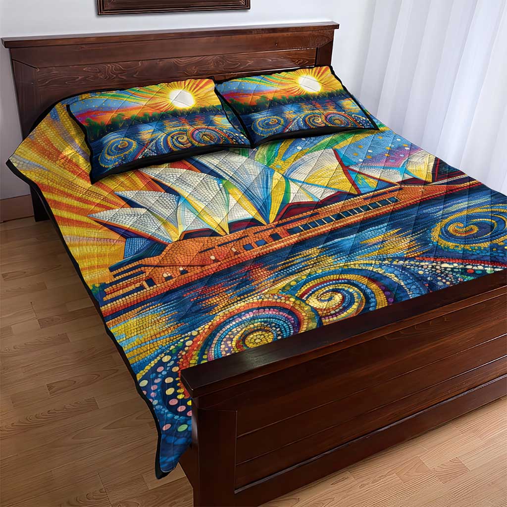 Sydney Opera House Quilt Bed Set Aboriginal Dot Painting