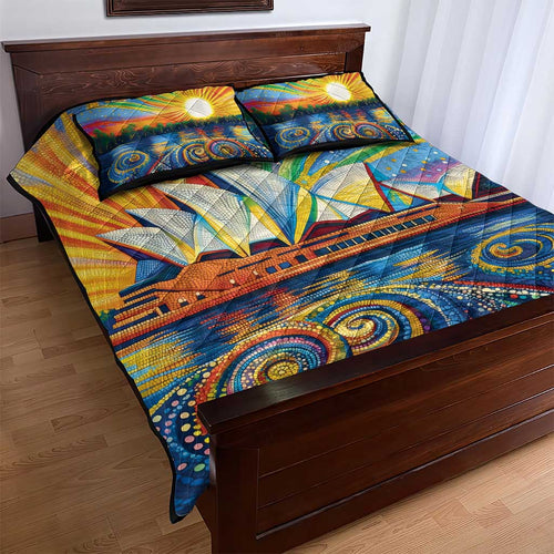 Sydney Opera House Quilt Bed Set Aboriginal Dot Painting