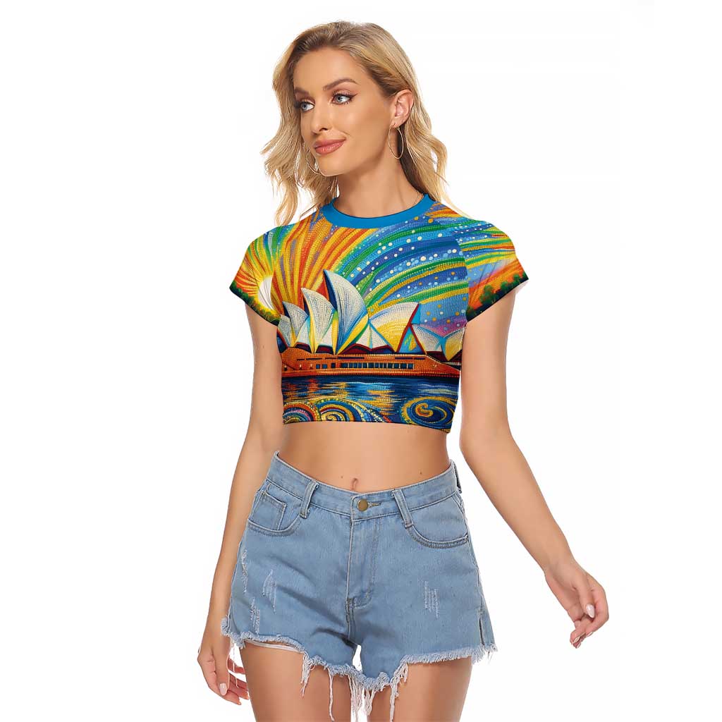Sydney Opera House Raglan Cropped T Shirt Aboriginal Dot Painting