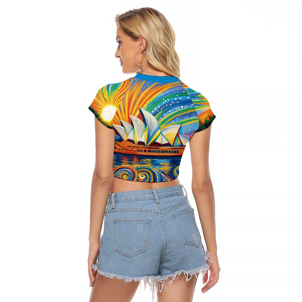 Sydney Opera House Raglan Cropped T Shirt Aboriginal Dot Painting