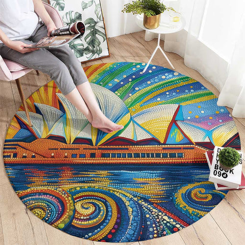 Sydney Opera House Round Carpet Aboriginal Dot Painting