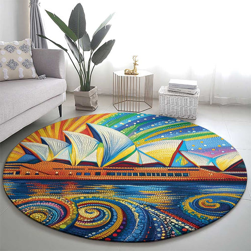 Sydney Opera House Round Carpet Aboriginal Dot Painting
