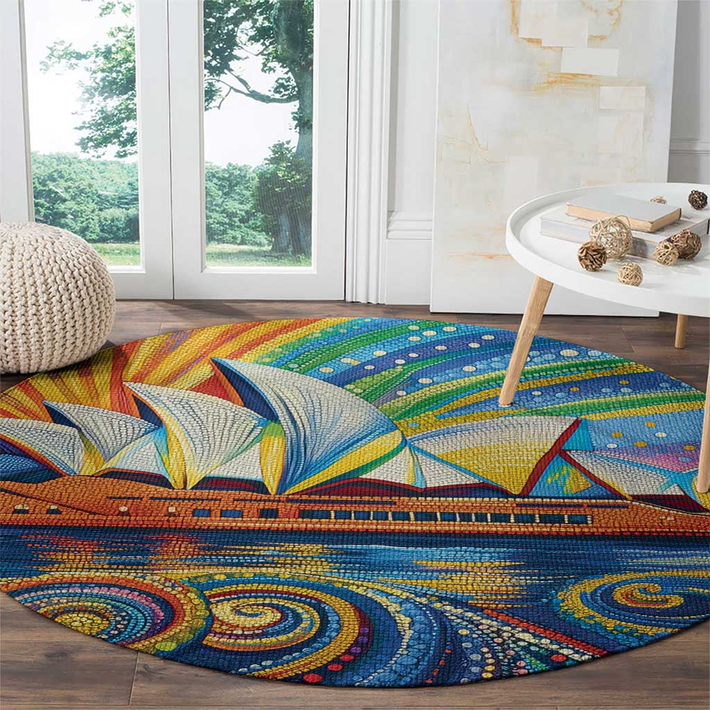 Sydney Opera House Round Carpet Aboriginal Dot Painting