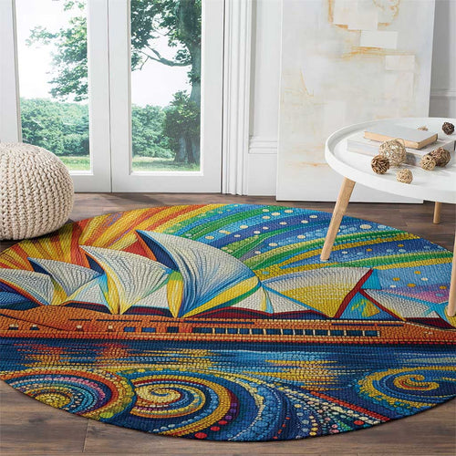 Sydney Opera House Round Carpet Aboriginal Dot Painting