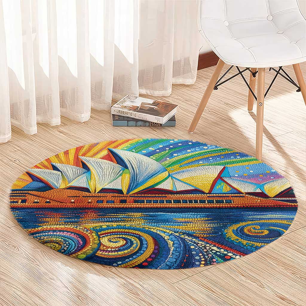 Sydney Opera House Round Carpet Aboriginal Dot Painting