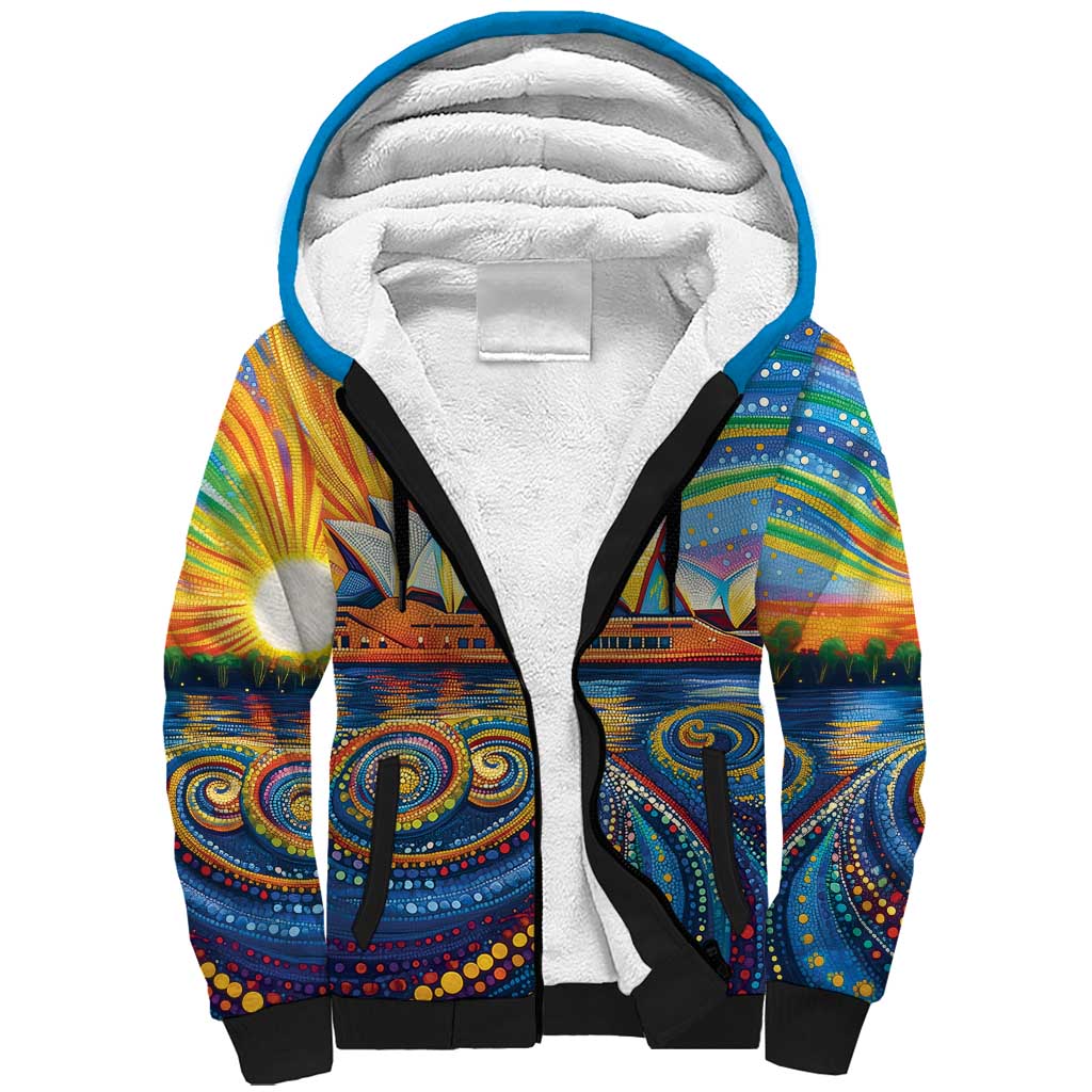 Sydney Opera House Sherpa Hoodie Aboriginal Dot Painting