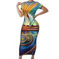 Sydney Opera House Short Sleeve Bodycon Dress Aboriginal Dot Painting