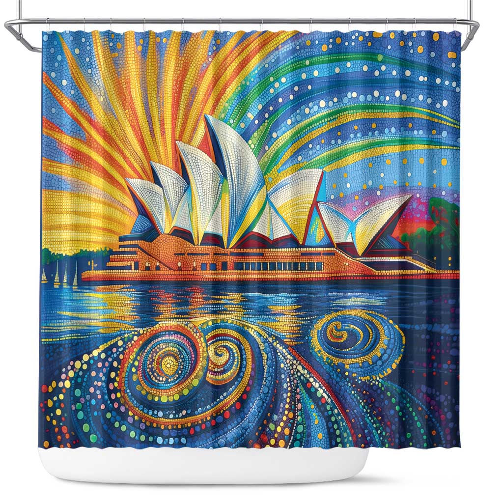Sydney Opera House Shower Curtain Aboriginal Dot Painting