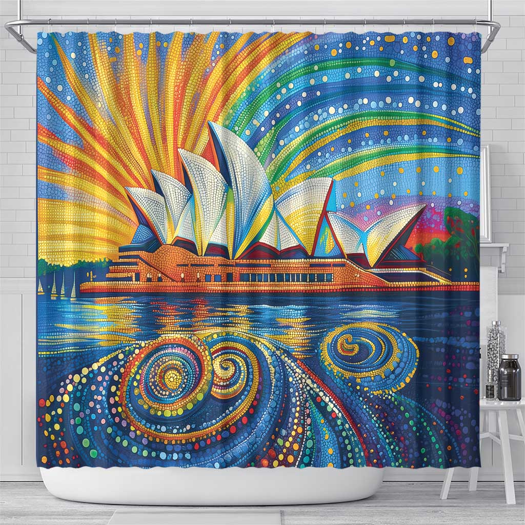 Sydney Opera House Shower Curtain Aboriginal Dot Painting