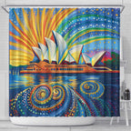 Sydney Opera House Shower Curtain Aboriginal Dot Painting