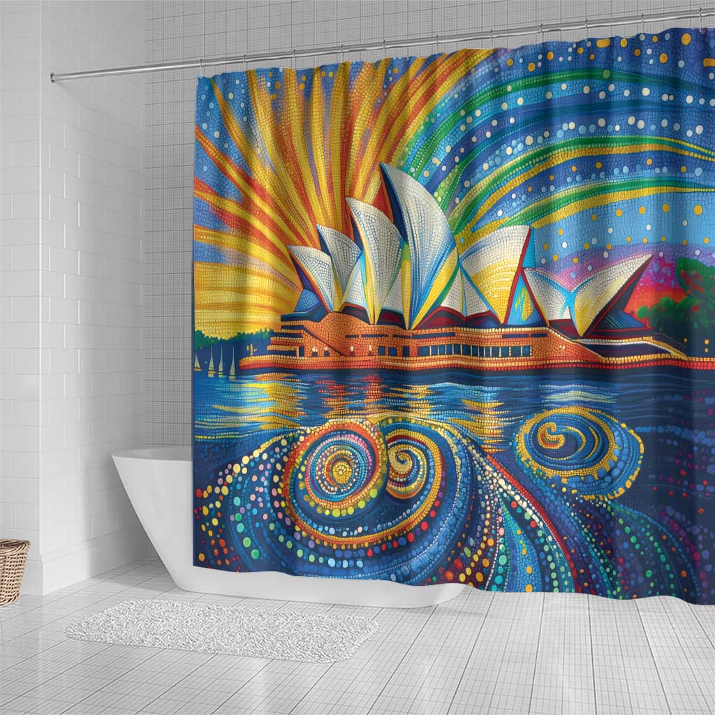 Sydney Opera House Shower Curtain Aboriginal Dot Painting