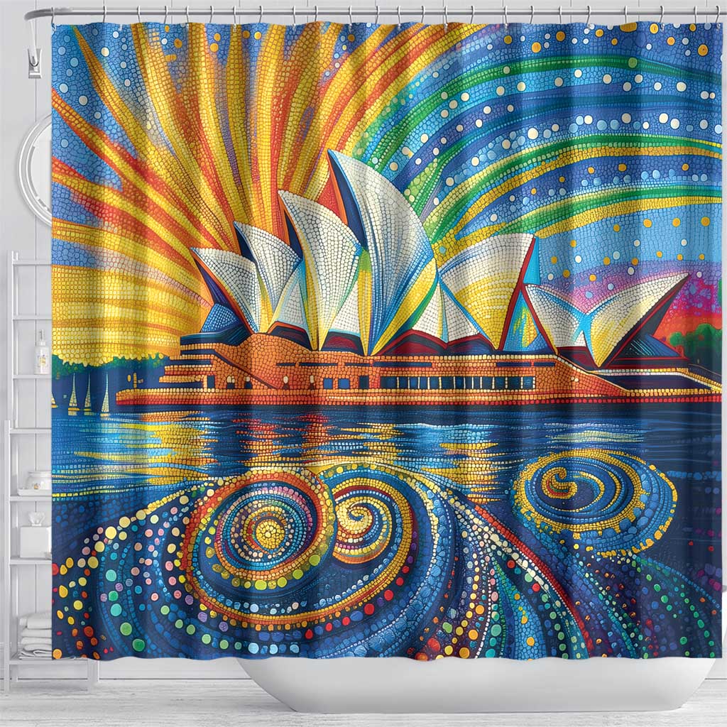 Sydney Opera House Shower Curtain Aboriginal Dot Painting