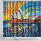 Sydney Opera House Shower Curtain Aboriginal Dot Painting