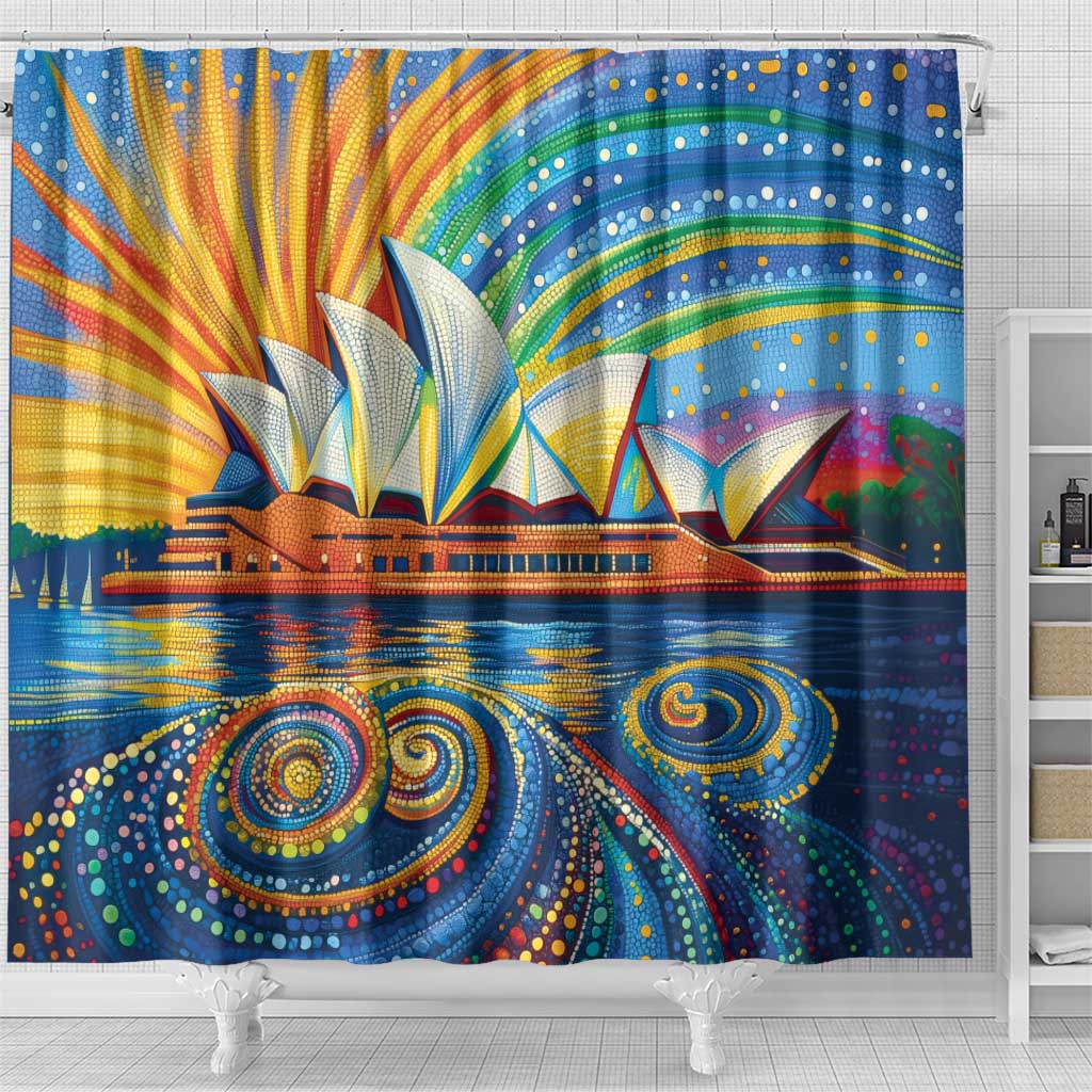 Sydney Opera House Shower Curtain Aboriginal Dot Painting