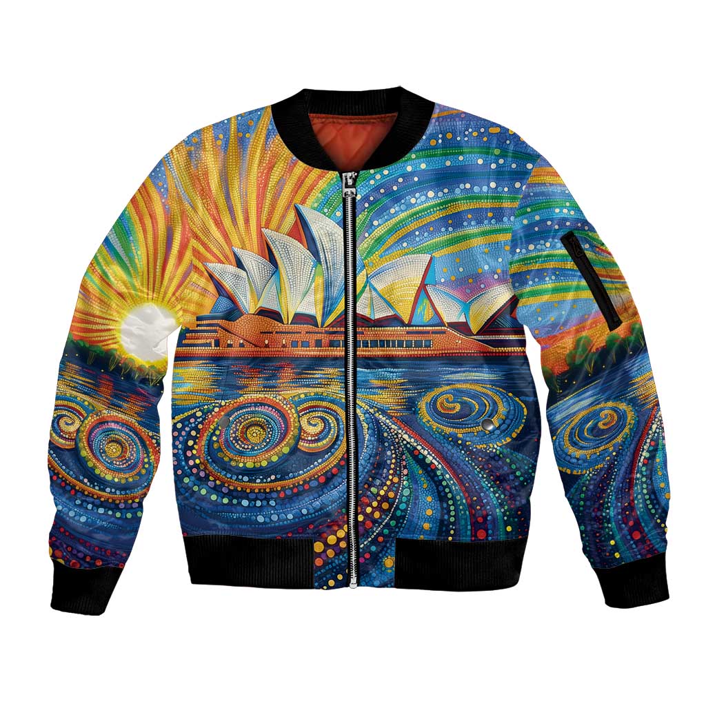 Sydney Opera House Sleeve Zip Bomber Jacket Aboriginal Dot Painting