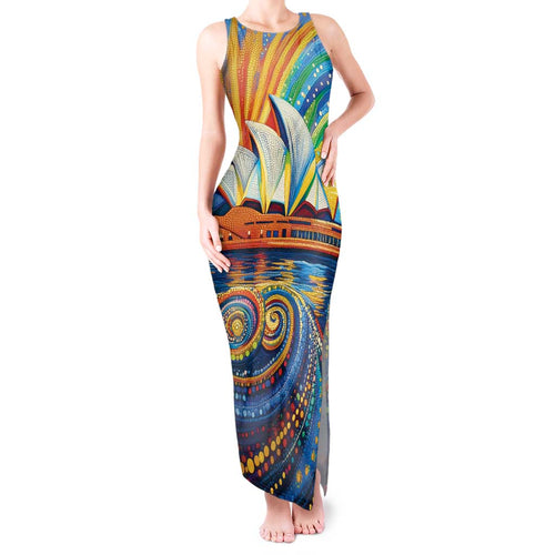 Sydney Opera House Tank Maxi Dress Aboriginal Dot Painting