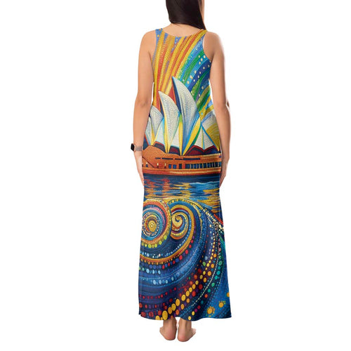 Sydney Opera House Tank Maxi Dress Aboriginal Dot Painting