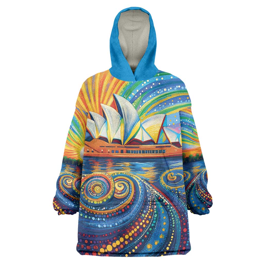 Sydney Opera House Wearable Blanket Hoodie Aboriginal Dot Painting