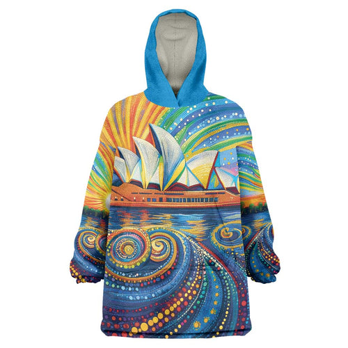Sydney Opera House Wearable Blanket Hoodie Aboriginal Dot Painting