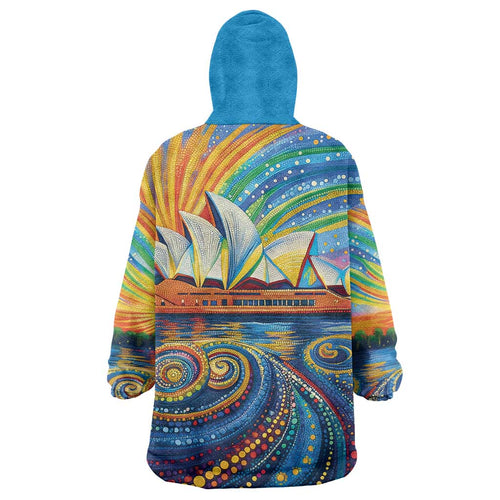 Sydney Opera House Wearable Blanket Hoodie Aboriginal Dot Painting