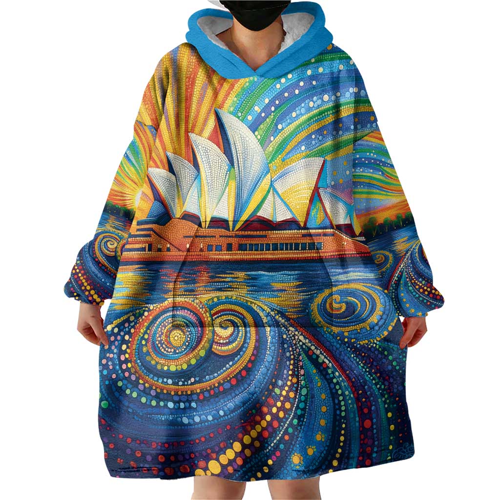 Sydney Opera House Wearable Blanket Hoodie Aboriginal Dot Painting