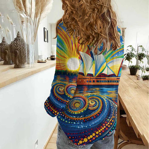 Sydney Opera House Women Casual Shirt Aboriginal Dot Painting