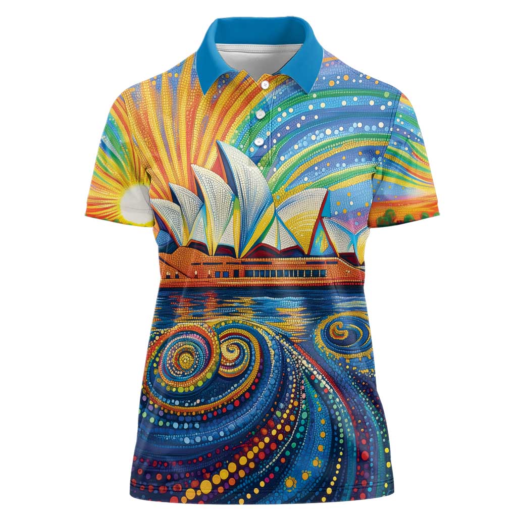 Sydney Opera House Women Polo Shirt Aboriginal Dot Painting