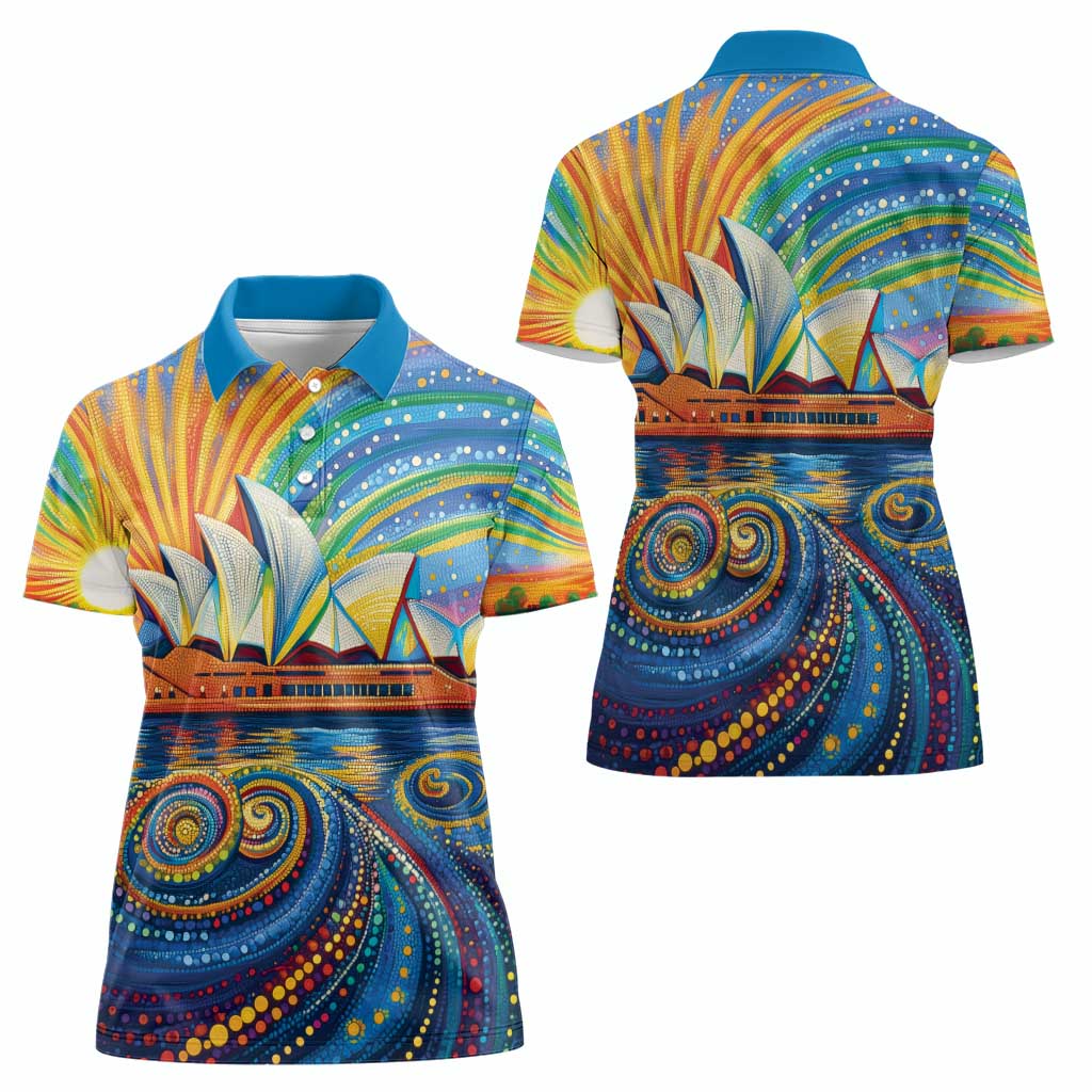 Sydney Opera House Women Polo Shirt Aboriginal Dot Painting