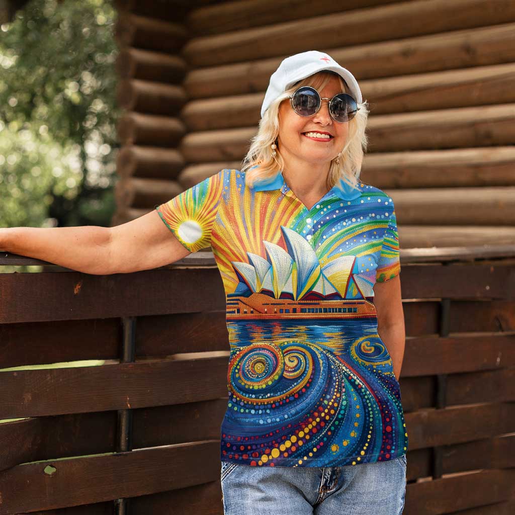 Sydney Opera House Women Polo Shirt Aboriginal Dot Painting