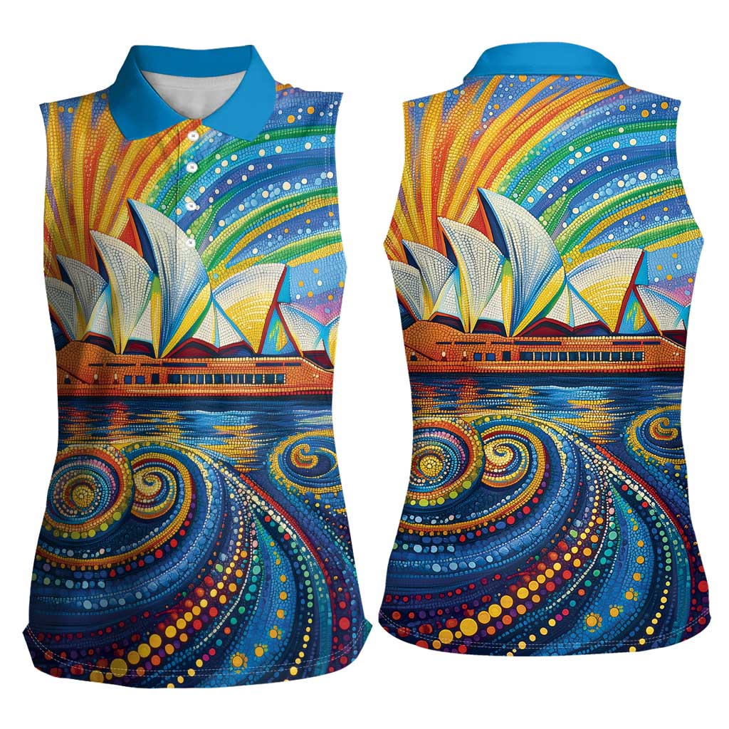 Sydney Opera House Women Sleeveless Polo Shirt Aboriginal Dot Painting