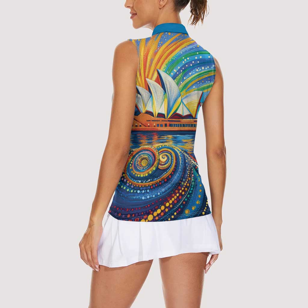 Sydney Opera House Women Sleeveless Polo Shirt Aboriginal Dot Painting