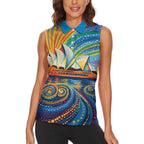 Sydney Opera House Women Sleeveless Polo Shirt Aboriginal Dot Painting