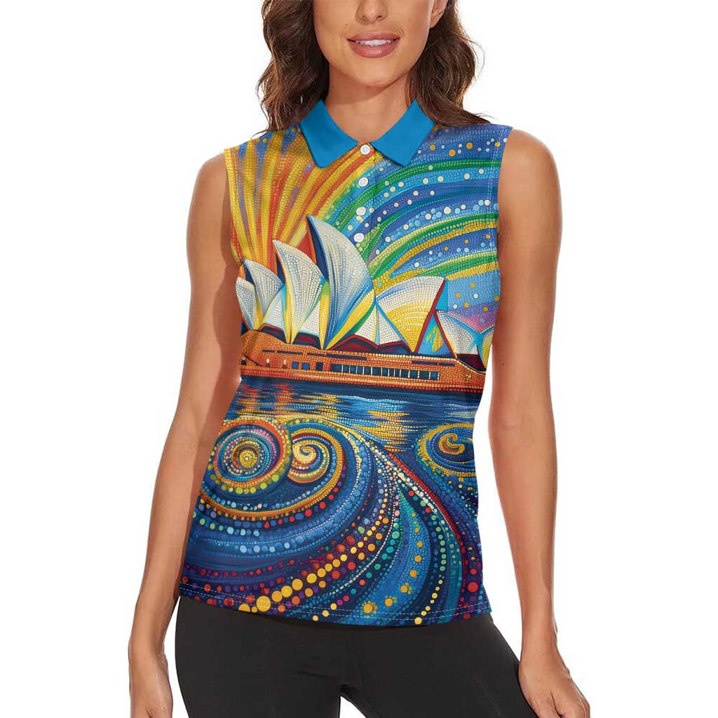 Sydney Opera House Women Sleeveless Polo Shirt Aboriginal Dot Painting