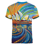 Sydney Opera House Women V-Neck T-Shirt Aboriginal Dot Painting