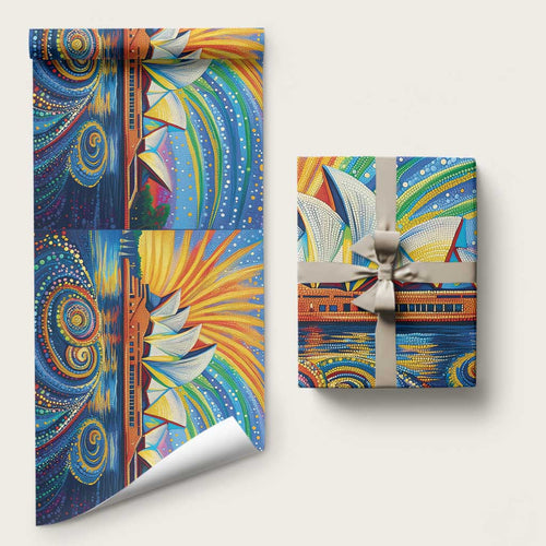 Sydney Opera House Wrapping Paper Aboriginal Dot Painting - Aussie Hoodie