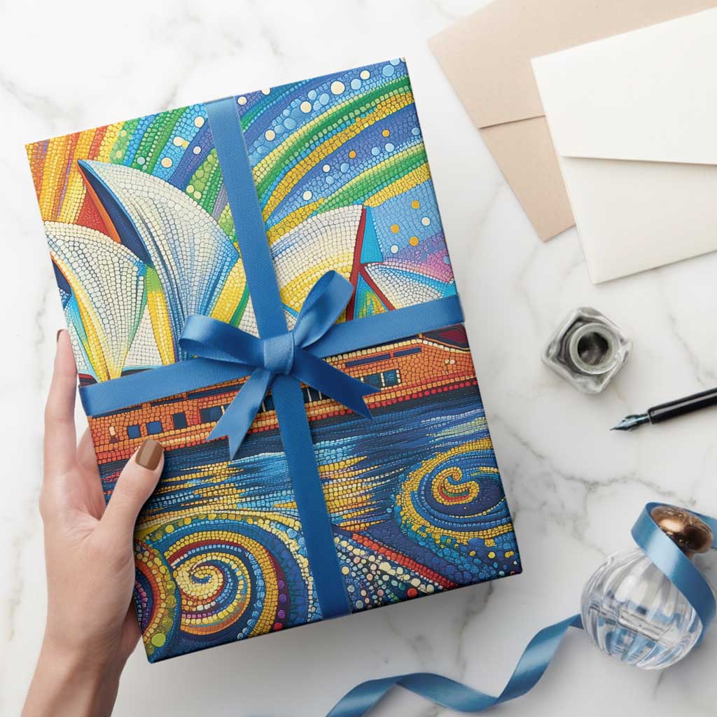 Sydney Opera House Wrapping Paper Aboriginal Dot Painting - Aussie Hoodie