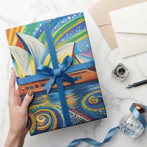 Sydney Opera House Wrapping Paper Aboriginal Dot Painting - Aussie Hoodie
