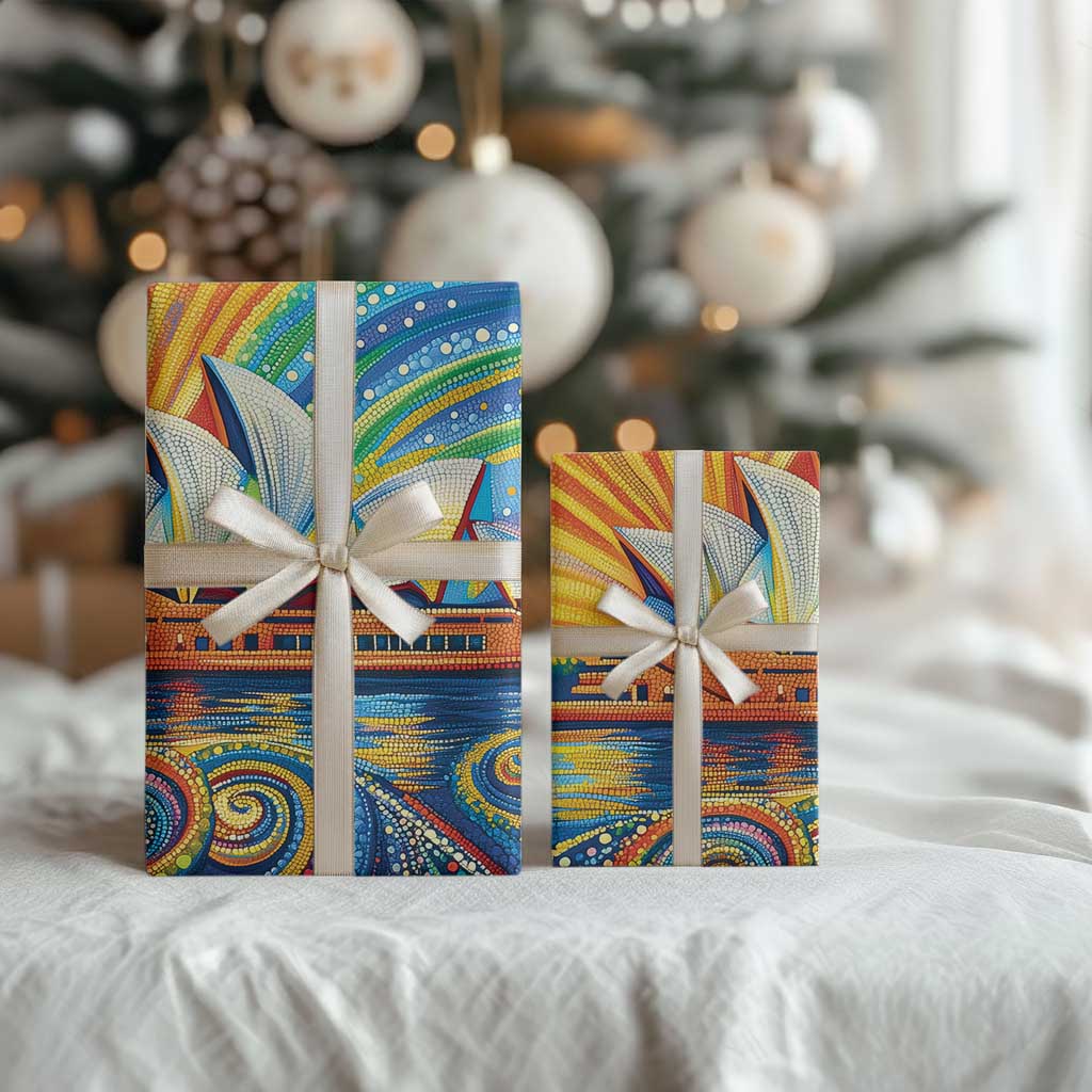 Sydney Opera House Wrapping Paper Aboriginal Dot Painting - Aussie Hoodie