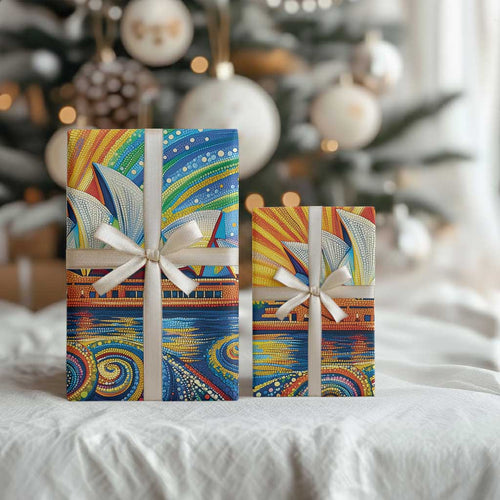 Sydney Opera House Wrapping Paper Aboriginal Dot Painting - Aussie Hoodie