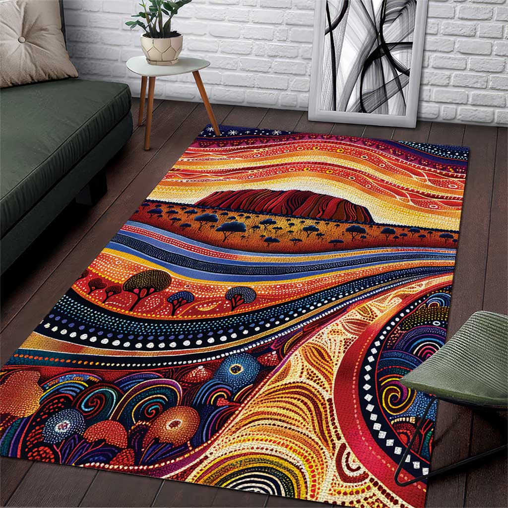 Uluru Ayers Rock Sunset Area Rug Aboriginal Dot Painting