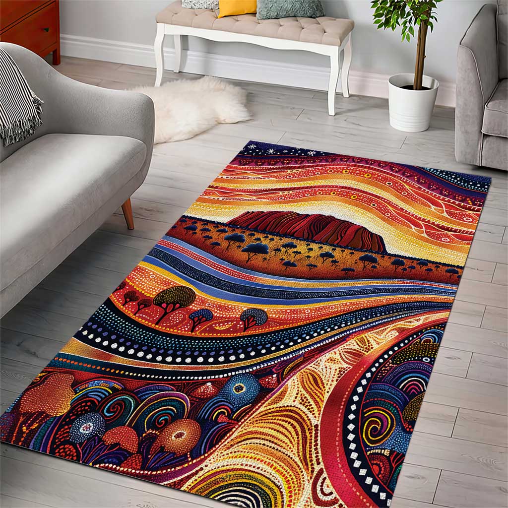 Uluru Ayers Rock Sunset Area Rug Aboriginal Dot Painting