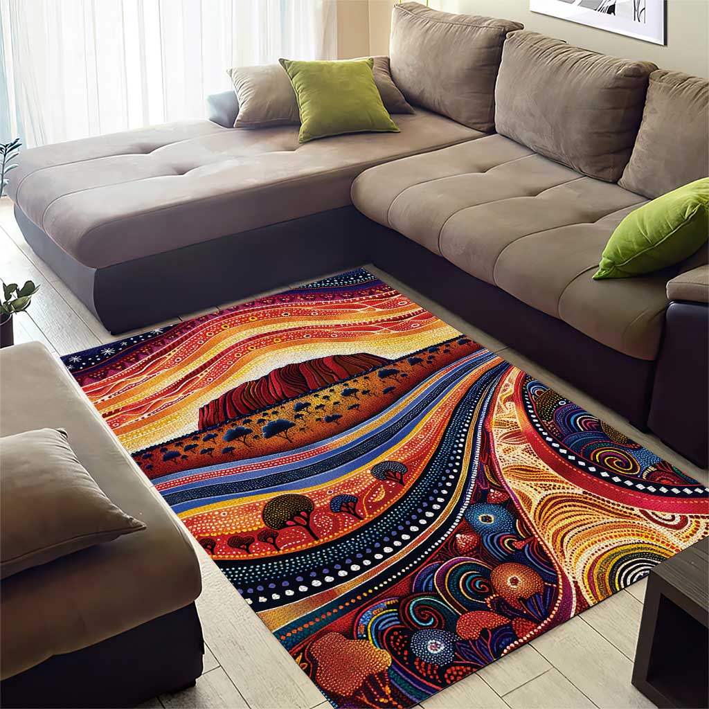 Uluru Ayers Rock Sunset Area Rug Aboriginal Dot Painting