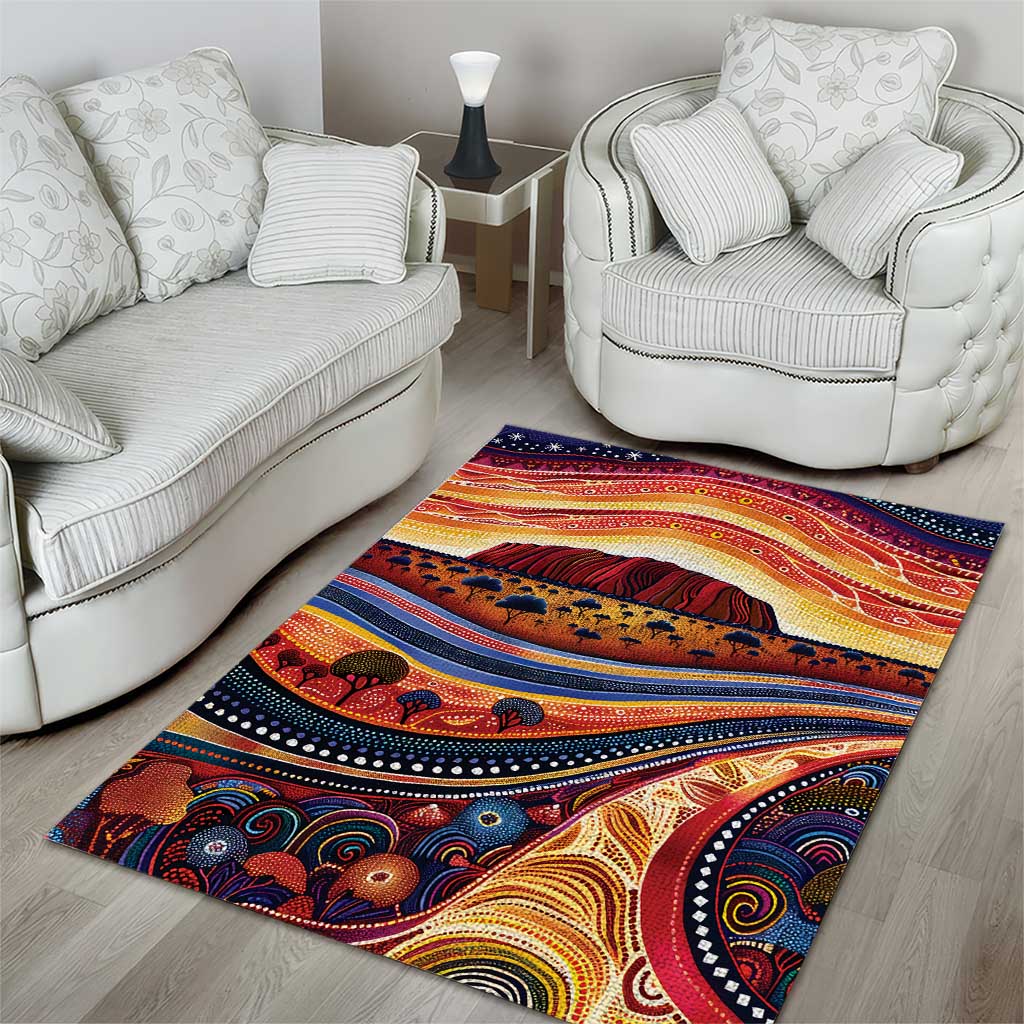 Uluru Ayers Rock Sunset Area Rug Aboriginal Dot Painting